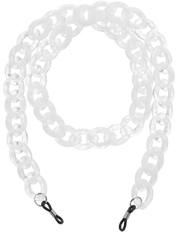 QUARKZMAN Brillenketten für Frauen, Acryl Brillenhalter Ketten Verstellbare Sonnenbrillen Halterungsketten Perlenkette Halter Anti-Verlust Band für Sonnenbrillen, Klar Weiß