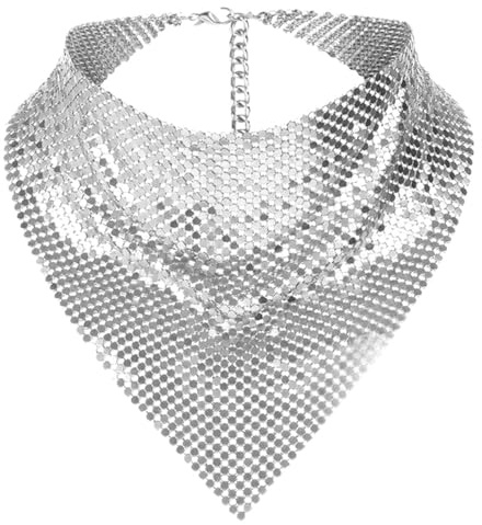 YUZIMEI Bufanda de fiesta, pañuelo brillante para fiesta, punk, metálico, bufanda para el cuello para mujer, corbata de cuello, club, fiesta, disfraz, color plateado