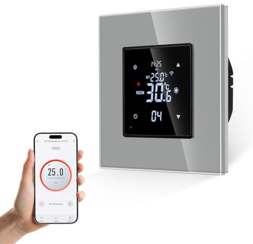 JIMEIDA Termostato inteligente, cámara de calefacción por suelo radiante gris con Alexa Echo, Google Assistant, cámara de temperatura constante para calefacción eléctrica y control de temperatura