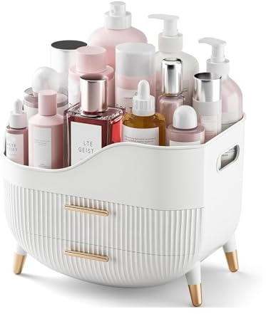 SIOOUI Makeup-Organizer mit Schubladen, Große Kosmetik-Aufbewahrung für Schminktisch, Kosmetik-Vitrine mit Griff für Schlafzimmer, Badezimmer & Waschtisch (Weiß)