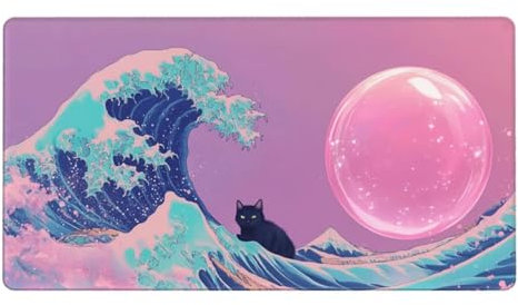 Gaming Mauspad XXL,900 x 600 x 3mm Mousepad Verlängertes Groß Mauspad Schreibtischauflage,Genähte Kanten rutschfeste Gummibasis,Verbessert Präzision und Geschwindigkeit Home Office Rosa Wellen L-5037