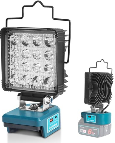 Waitley LED Arbeitsleuchte kompatibel mit Makita 18V Akkus 5800 lm 48 W | 3 Lichtmodi 22,5 W USB und USB C Schnellladung Aluminium Kühlrippen ohne Akku und Ladegerät