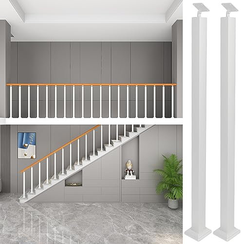 CVERTHAF Poteau de Balustrade en Fer pour escalier, Grenier, Ensemble de 2, balustre de terrasse Blanc, Poteau de Garde-Corps monté au Sol pour Cour extérieure, marches intérieures, Porche, Garde-cor