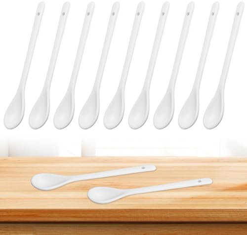 12 Cuillères à Oeufs en Porcelaine,16.7 cm Cuillère en Porcelaine Petite,Cuillère à Soupe en Céramique,Cuillère à Café en Céramique，Agitateur à Miel(Blanc)