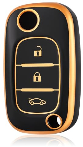 OFF WE GO Schlüsselhülle Autoschlüssel Hüllen für Renault Clio Trafic Twingo Kangoo Megane Modus Master Forfour Fortwo Mercedes Benz Citan Kasten Kobi Mixto Schlüsselcover Schlüssel Hülle,Schwarz Gold