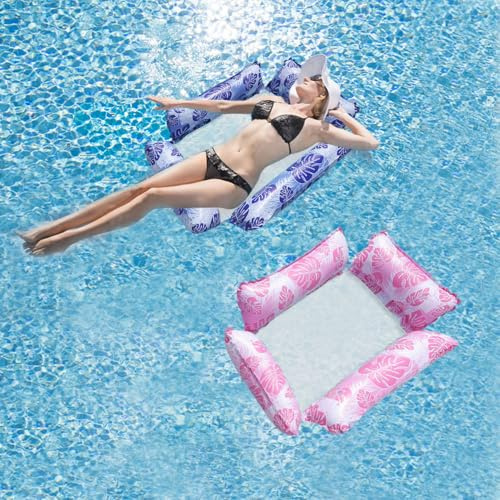 2pcs Piscine Fauteuil Gonflable, Fauteuil Inclinable Semi immergé Filet Matelas Gonflable,Fauteuil Gonflable Piscine, Matelas Piscine Gonflable, Matelas Filet Piscine, Adulte pour Plage,Bassins Fêtes