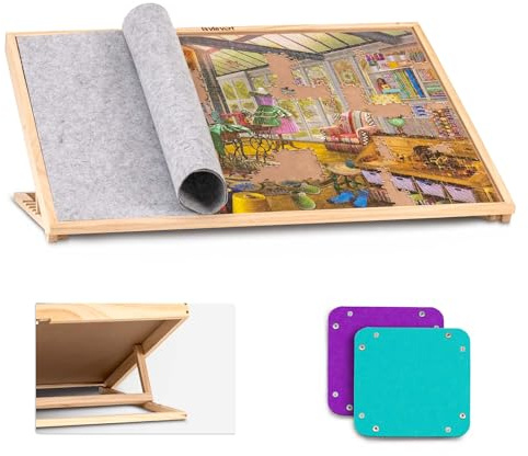 Lavievert Tavola puzzle inclinabile da 1000 pezzi, tavolo puzzle regolabile con copertura in feltro, lavagna portaoggetti con 6 vassoi colorati