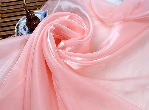 Blausky Tessuto in organza per cucito, 150 cm x 5 m, lucido, tessuto in organza, al metro, in tulle, trasparente, per tende, runner da tavolo, sfogliatura della sedia, fiocchi, rosa