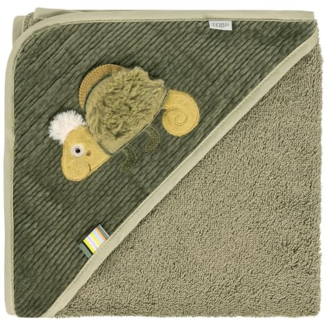 Fehn Kapuzenbadetuch Chamäleon – Bade-Poncho aus Frottee mit Kapuze | Saugstark & kuschelweich, Handtuch mit Kapuze und Tier-Motiv – für Babys und Kleinkinder ab 0 Monaten
