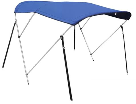 Toldo Bimini para Barco, Cubierta para Bimini de 3 Arcos con Mástil de Soporte Trasero, Toldo de Poliéster Azul 600D, Toldo Parasol con Marco de Aluminio, Incluye Funda de Almacenamiento(200-213cm/79-