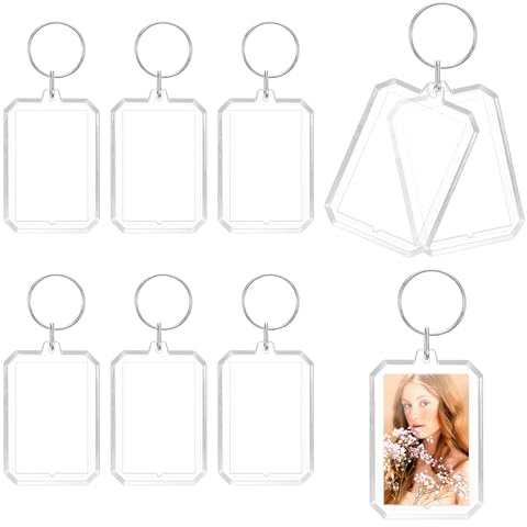 Teaaha Lot de 10 porte-clés photo (5 x 7,6 cm) personnalisés en vrac, acrylique transparent, rectangulaire, cadre photo vierge, porte-clés pour bricolage, artisanat, cadeau de remise de diplôme
