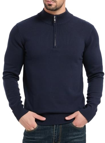 Aimato Half Zip Pullover Herren, Troyer Herren, Business Strickpullover | Herren Rollkragenpullover mit 1/4 Reißverschluss, Arbeitispullover, Wärmespeicher Winterpullover mit Rippstrick-Kanten