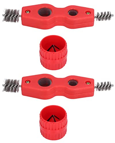 Copper Pipe Cleaner Reamer Set 4 in 1 Removal Tool for Plumbers Soldering ABS Steel Red 5mm Bristles 2 Cleaners 2 Reamers