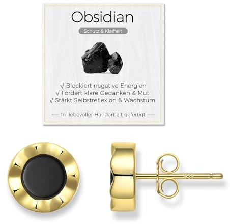 Obsidian & Perlmutt Ohrringe Silber 925 für Frauen, AAA-Natürliche Edelsteine Ohrstecker, Hypoallergen & Nickelfrei, Geschenk mit Box und Bedeutungskarte