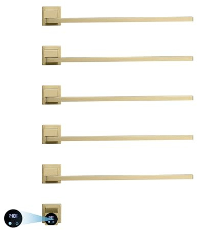 SWHC Scaldasalviette Elettrico 180° Rotabile,termoarredo Bagno WiFi Intelligente,termoarredo Elettrico Basso Consumo 93W,Portasciugamani Elettrico Riscaldato Nero con Timer, IPX4. (Oro)