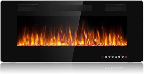 Waleaf Chimenea Eléctrica, 42/106.6cm Chimeneas Electricas Decorativas con Calefacción, Efecto de Llama 3D, 12 Colores de Llama, Termostato 750/1500W, Chimenea Empotrada y Montada en Pared