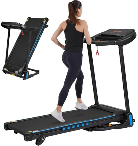 Tapis roulant per casa, pieghevole, 14 km/h, tapis roulant 3,0 CV con cardiofrequenzimetro, tapis roulant pieghevole con pendenza 6%, Treadmill per la casa con indicatore LED e Bluetooth, carico