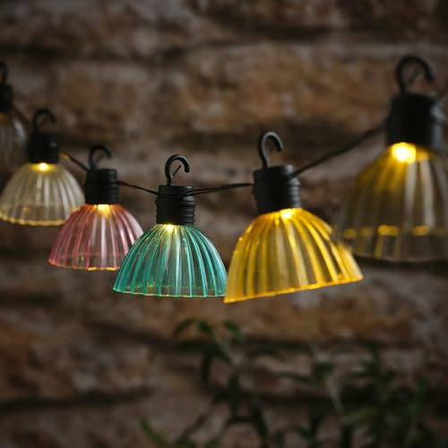 Lights4fun Pastellfarbene Solar-Lichterkette „Lustre“ | 10 warmweiße LEDs | Solarbetrieb Sonnenenergie | 8 Effekte | Dekoration Sommer Garten Party | Bunt | 2 m