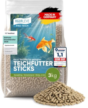 PRO TEICH Teichfutter Sticks 40 L (ca. 3 kg) – ganzjährig | schwimmende Sticks 4 mm | Koi & Teichfische | gut sichtbar | Weizenkeim, ausgewogene Nährstoffbasis | Made in Germany