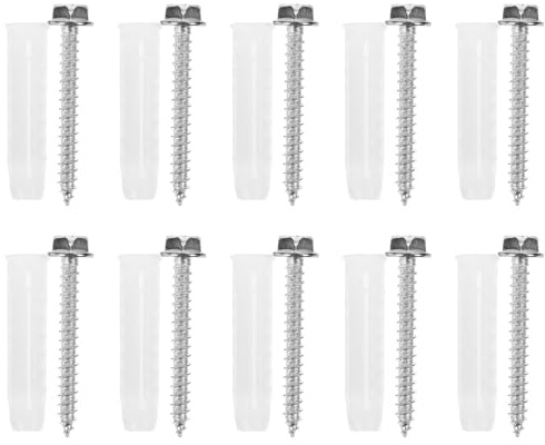 SOLUSTRE Juego de 10 Tornillos y Anclajes para Montaje de TV en Pared, Anclajes de Plástico de 10 Mm y Tornillos de 6 Mm, Kit para Paneles de Yeso y Paredes de Hormigón, Accesorios