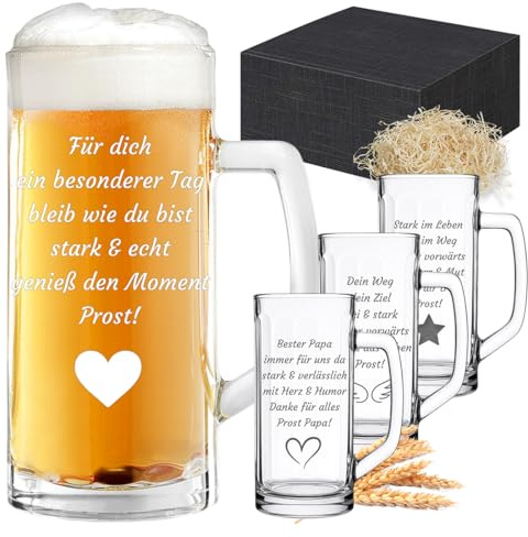Bierkrug mit Gravur Personalisiert 0,5L - Bierglas aus Glas mit Wunschtext für Männer Papa Geburtstag Vatertag Ruhestand - Geschenk mit Name Individuell mit Text und Symbol