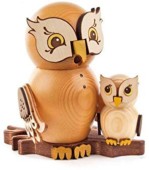 bb-10 Shop Räucherfigur Eule mit Kind Original Erzgebirge Handarbeit Rauchfigur in modernem Design Raucheule mit Kind Weihnachtsdeko Räuchermännchen für Weihnachten