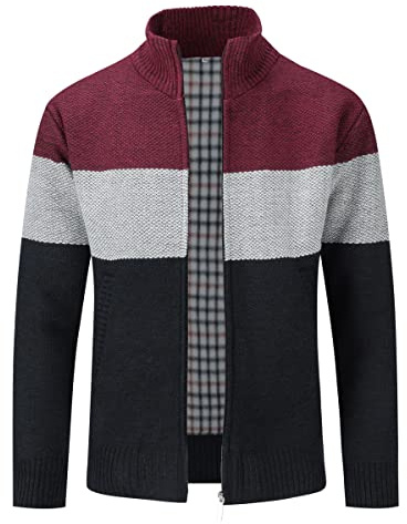 Män stickad cardigan tröja tjock stickad jacka dragkedja frontstängning lång ärm stickad tröja