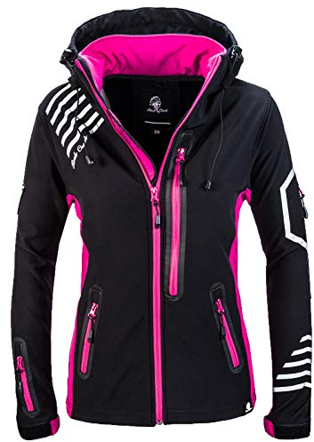 Rock Creek Damen Softshell Jacke Windbreaker Regenjacke Übergangsjacke Softshelljacke Damenjacke Regenmantel Outdoorjacke D-402 Schwarz-Pink 3XL