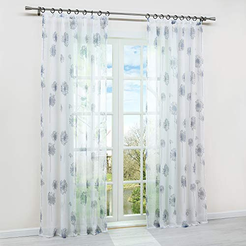 HongYa 1 Stück Transparenter Vorhang Voile Gardine Schal mit Kräuselband Fensterschal H/B 175/140 cm Pusteblumen Muster
