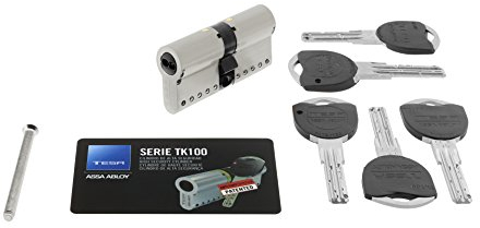 Tesa Assa Abloy TK153045N Cilindro de Alta Seguridad TK100 Doble Embrague Niquelado 30 x 45 mm Llave - Llave Leva Larga