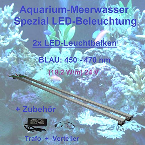 Meerwasser Aquarium - LED-Leuchtbalken 120 cm, 2 Leisten BLAU mit Trafo+Verteiler