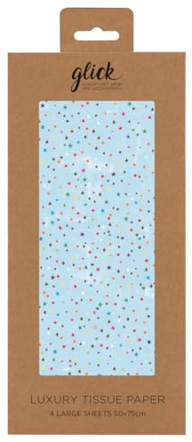 Glick Four Sheets of Baby Blue Stars Tissue Paper, Each Sheet 750mm x 500mm When Opened, Light Blue Tissue Paper for Gift Wrapping, Arts & Crafts