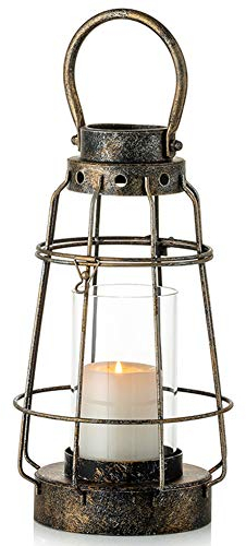 NUPTIO Vintage Kerzenlaternen Dekorativ mit Griff Rustikale Tragbare Säule Kerzenhalter mit Glas Schmiedeeisen Bauernhaus Laterne für Hochzeitsfeier Herzstück Garten Dekor Indoor Outdoor Verwendung