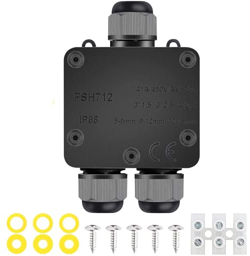 IP68 Waterproof Junction Box, COOLWEST 3-Way Outdoor Cable Connectors with PG13.5 Gland Wire Connector Electrical Junction Box for 5-12MM Diameter Cable