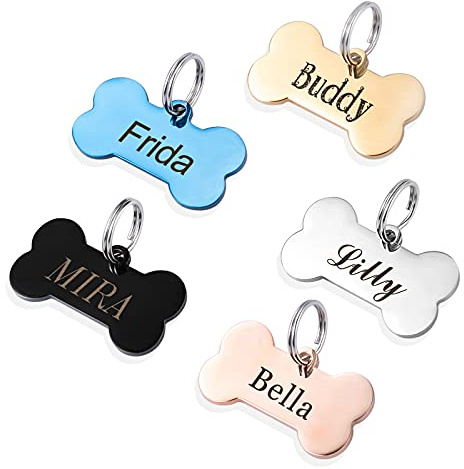 Hundemarke mit Gravur Namensanhänger personalisiert Knochen Anhänger - Plakette für Hund und Katze - Haustier Geschenke - Pet ID Tag für sämtliche Halsbänder (Silber)