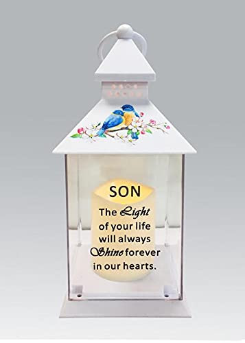 Son Memorial Light Up Lantern - Bird Floral Candle Graveside Memory Remembrance