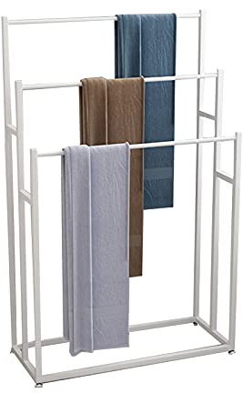 SJASD Freistehender Handtuchhalter, 3-Handtuchstangen Habdtuchhalterung für Badezimmer, Handtuchständer Freistehend aus Metall, Leiterregal für Steppdecke/Decke/Badetücher/Kleidung,Weiß