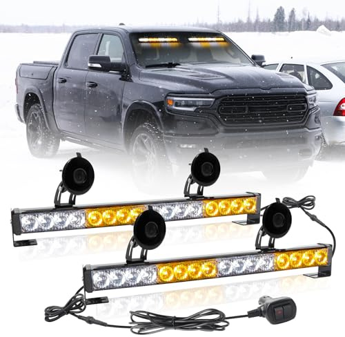 2x16,8 Pouces Clignotant d'urgence LED Traffic Advisor Barre Lumineuse stroboscopique 32LED 23 modèles de Flash Feux d'avertissement de sécurité intérieure (ambre/blanc)