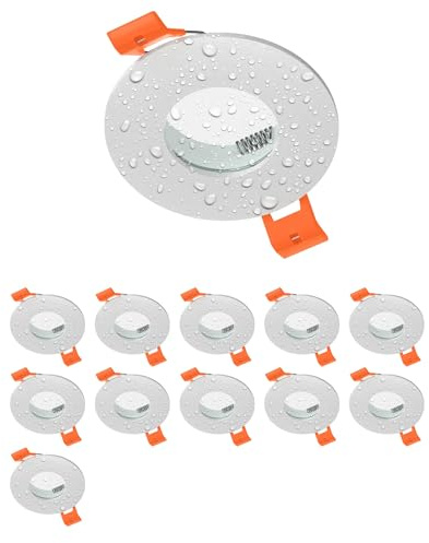 ledscom.de 12x Bad-Deckeneinbaurahmen ERID, Feuchtraum, Badezimmer, IP44, rund, weiß matt