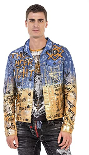 Cipo & Baxx Herren Jeansjacke Series – Klassische Denim, Leder, Sport Verschiedene Jackenmodelle – Knopf und Reißverschluss – Sweat-Kapuze und Sweatärmeln – mit Modernen Komfort-Details