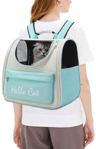PETCUTE Katzenrucksack Hunde Rucksäcke mit Netzfenster,Atmungsaktiv Haustier Rucksack für Hund und Katzen,Hunderucksack mit Sicherheitsleine,Herausnehmbarer Matte Ideal Zum Wandern