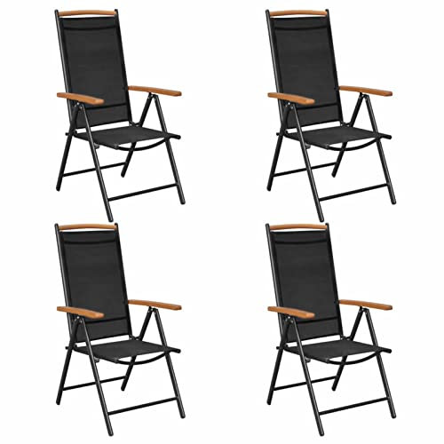 MOONAIRY Gartenstühle Klappbar 4 STK. Gartenmöbel, Balkonstühle, Balkonmöbel, Bistrostuhl, Garten Stühle, Armlehnenstuhl, Aluminium und Textilene Schwarz