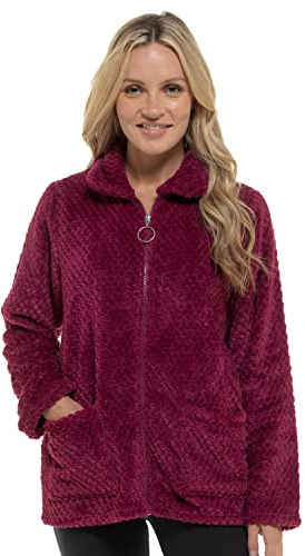 Undercover Ladies Soft Winter Waffle Honeycomb Fleece Zip Through Bed Jacket with Pockets