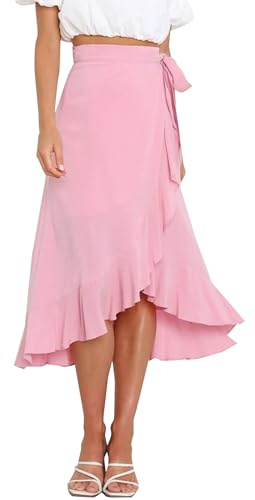 FEOYA Jupe Portefeuille mi-Longue Femmes Une Pièce Jupes Longues D'été Décontractées pour La Plage Taille Haute Jupes Maxi Enveloppantes