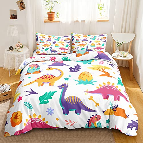 CVHOUSE Dinosaur Bedding Set for Boys Queen Size,Dinosaur Duvet Cover Set,Dinosaur Comforter Cover,Dinosaur Bed Set for Kids Teens Girls(1 Quilt Cover 2 Pillowcases 3 Piece), Dinosaur11,