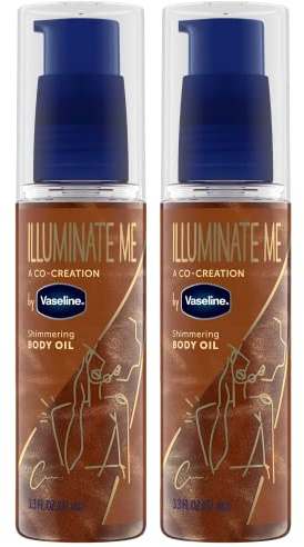 Vaseline Illuminate Me Shimmering Body Oil 3, Travel-Friendly 2-Pack – Glow Up Essentials for Melanin-Rich Skin, 3.3 Oz Ea