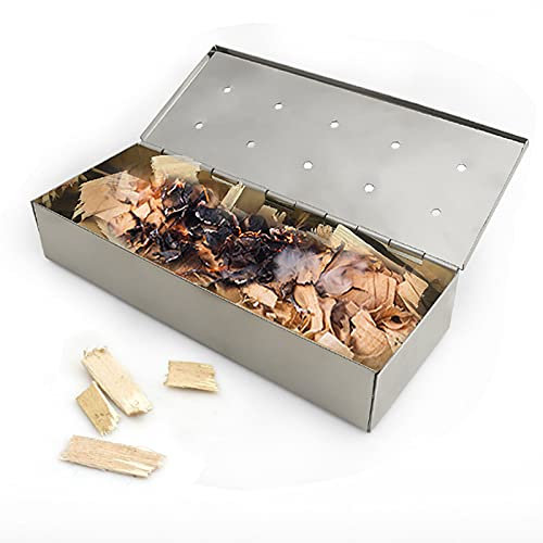 Alvinlite Räucherbox Für BBQ-Grill-Holzspäne, Holzkohle-Gasgrill-Fleischräuchern Mit Klappdeckel, 10 Löcher, BBQ-Grill Und Räucherzubehör, Outdoor-Räucherofen, Edelstahl