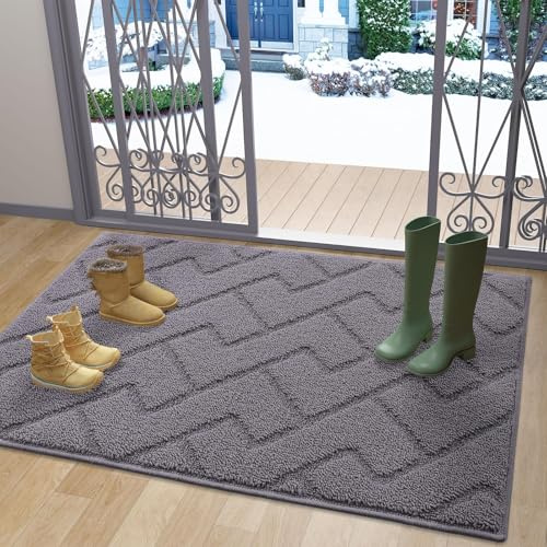 Homaxy Door Mats Indoor 80 X 120 cm, Machine Washable Door Mat, Dirt Trapper Non-slip Doormats, Super Absorbent Entrance Rug Floor Mat For Entryway, Front Back Door, Pets and Dogs - Grey