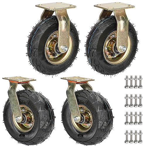 SAGIDAR Lenkrolle Luftrad Mit Bremse, Möbel Industrierollen, 4 Stück Schwerlastrollen Ø 20cm/25cm, 360 Grad Drehbar, Für Trolleys, Transportwagen, Werkbank Rollen, Luftreifen Gummiräder