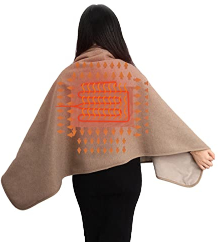 Uziqueif USB Beheizte Schal, Verdickte Heizdecke mit Knopf, Warm Cape, 3 Heizstufen - Geeignet für Auto, Büro, Haus, Camping, Studenten, ältere Menschen, Maschine Waschbar, 150x70cm,Khaki